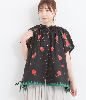 コットンボイルザクロブラウス(ブラック-ONESIZE)