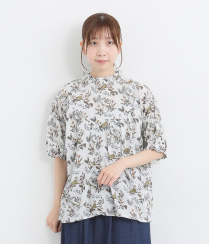 コットンキャンブリックチーターブラウス(ホワイト-ONESIZE)