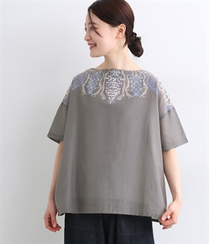 コットンボイルライラックブラウス(グレー-ONESIZE)