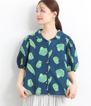 コットンキャンブリックベジタブルブラウス(ネイビー-ONESIZE)