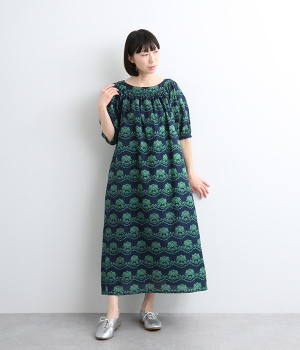 レースプリントワンピース(ネイビー-ONESIZE)