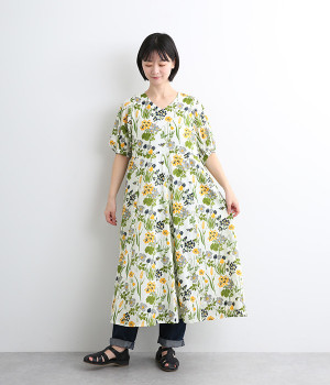 コットンモダールナショナルフラワーワンピース(ホワイト-ONESIZE)