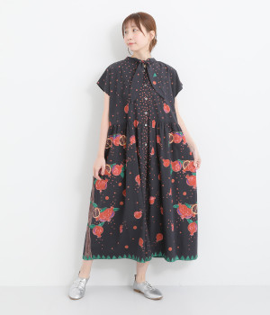 コットンボイルザクロワンピース(ブラック-ONESIZE)