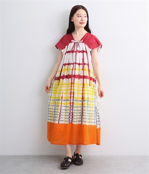 コットンボイルブラードプレイドワンピース(イエロー-ONESIZE)