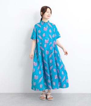 コットンキャンブリックベジタブルワンピース(ブルー-ONESIZE)