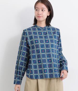 ダイスチェックブラウス(ネイビー-F)