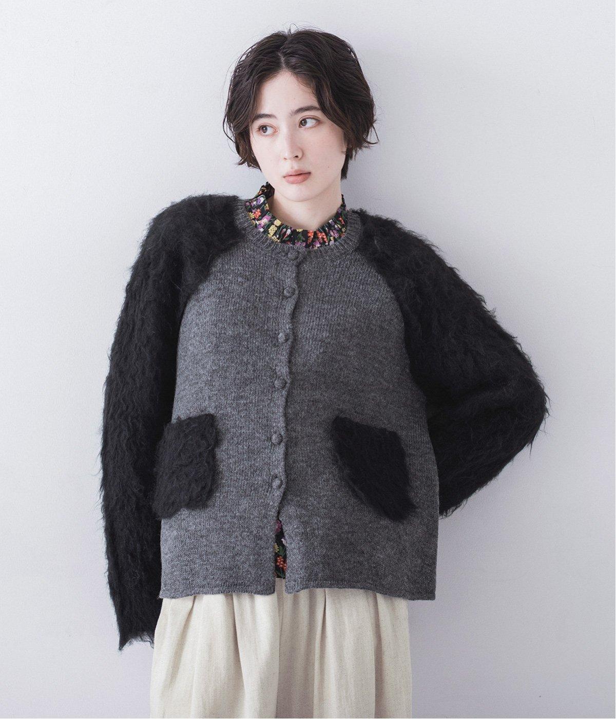 ミックスカーディガン(ブラック-F)