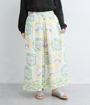 コットンボイルザワークラウトワイドパンツ(ホワイト-F)