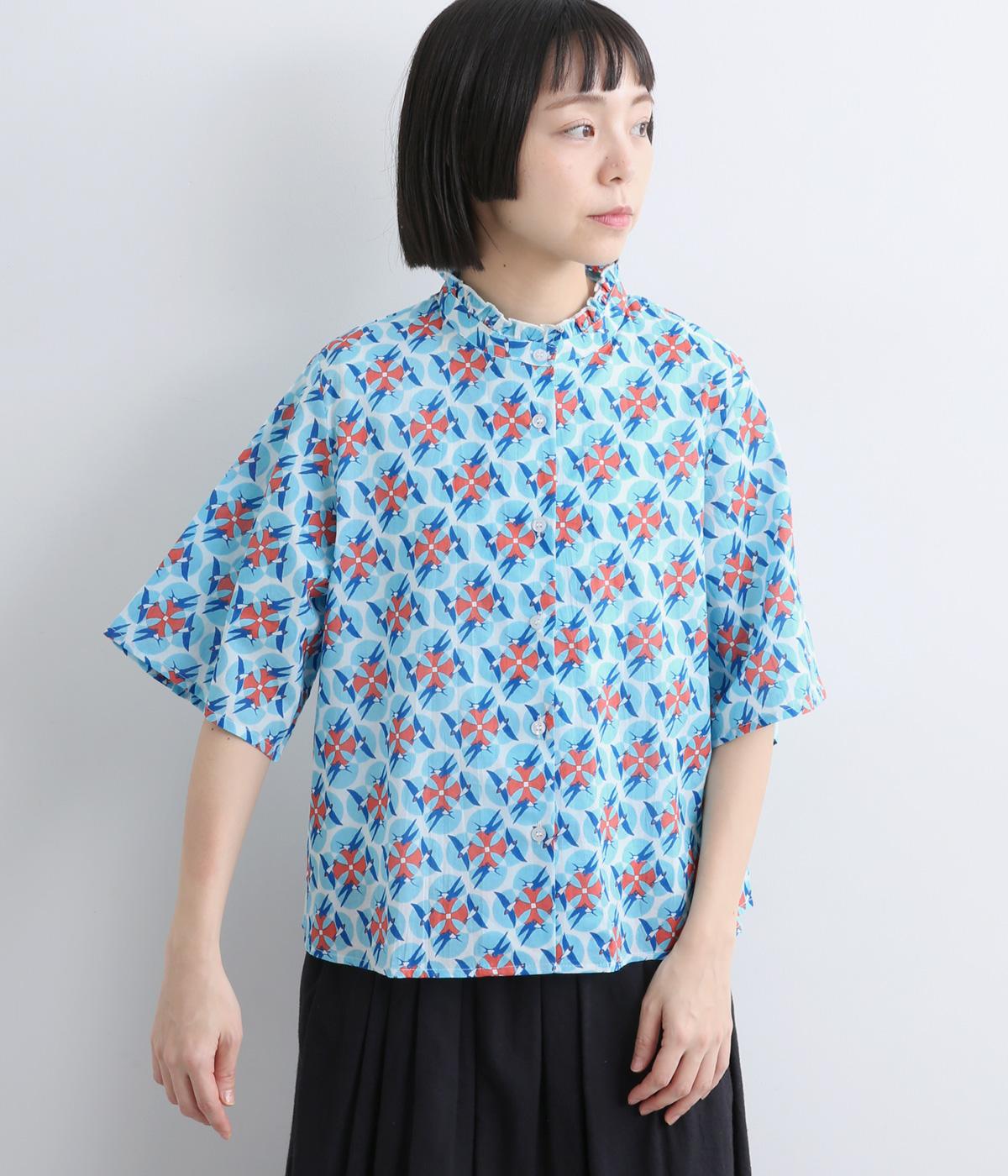 コットンボイルスワローブラウス(ブルー-F)