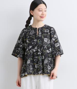 コットンキャンブリックホロスコープブラウス(ブラック-F)