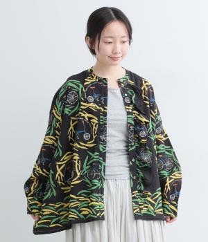 コットンボイルザワークラウトブラウス(ブラック-F)