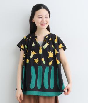 コットンキャンブリックズッキーニブラウス(ブラック-F)