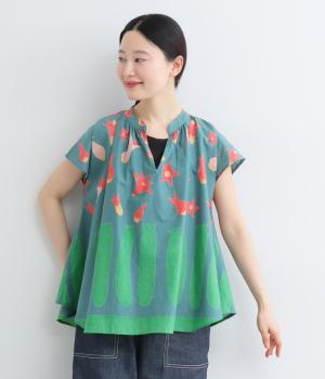 コットンキャンブリックズッキーニブラウス(グリーン-F)