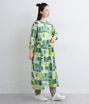 コットンボイルドローイングミックスワンピース