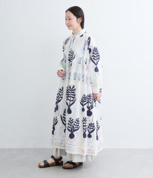 コットンタイプライターヒヤシンスワンピース