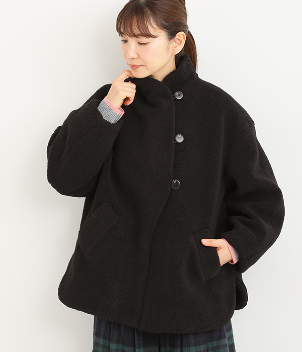 デザインカラーボアコート(ブラック-ONESIZE)