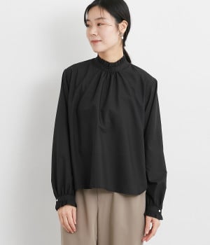 フリルデザインブラウス(ブラック-ONESIZE)