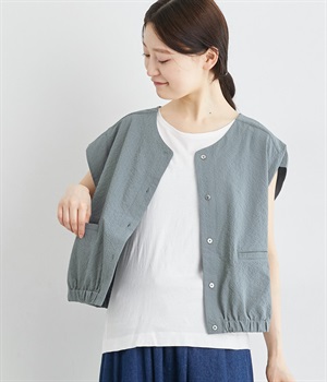 シアーサッカーデザインブラウス(ブルーグレー-M)