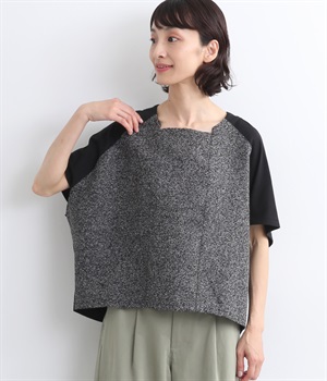 ジャカートコンビデザイントップス(ブラック-ONESIZE)