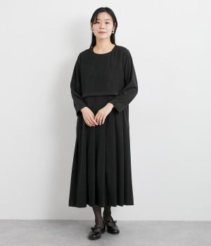 フラワージャカードレイヤードデザインドレス(ブラック-ONESIZE)