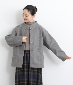 モックネックデザインジャケット(グレー-M)