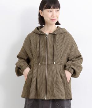 ウェストタックデザインフードジャケット(ブラウン-M)