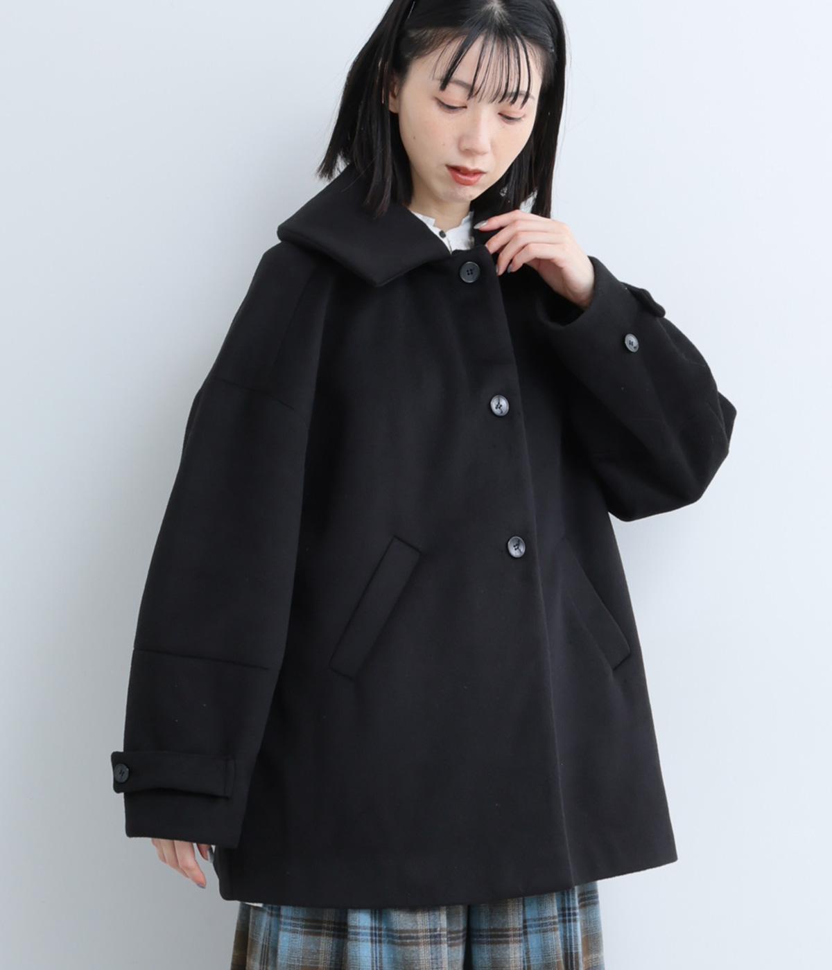 ビッグカラーAラインコート(ブラック-M)