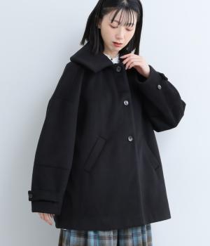 ビッグカラーAラインコート(ブラック-M)