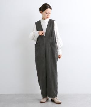 ヘリンボーンVネックサロペットパンツ