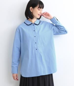 ダブルカラーデザインシャツ(サックス-M)