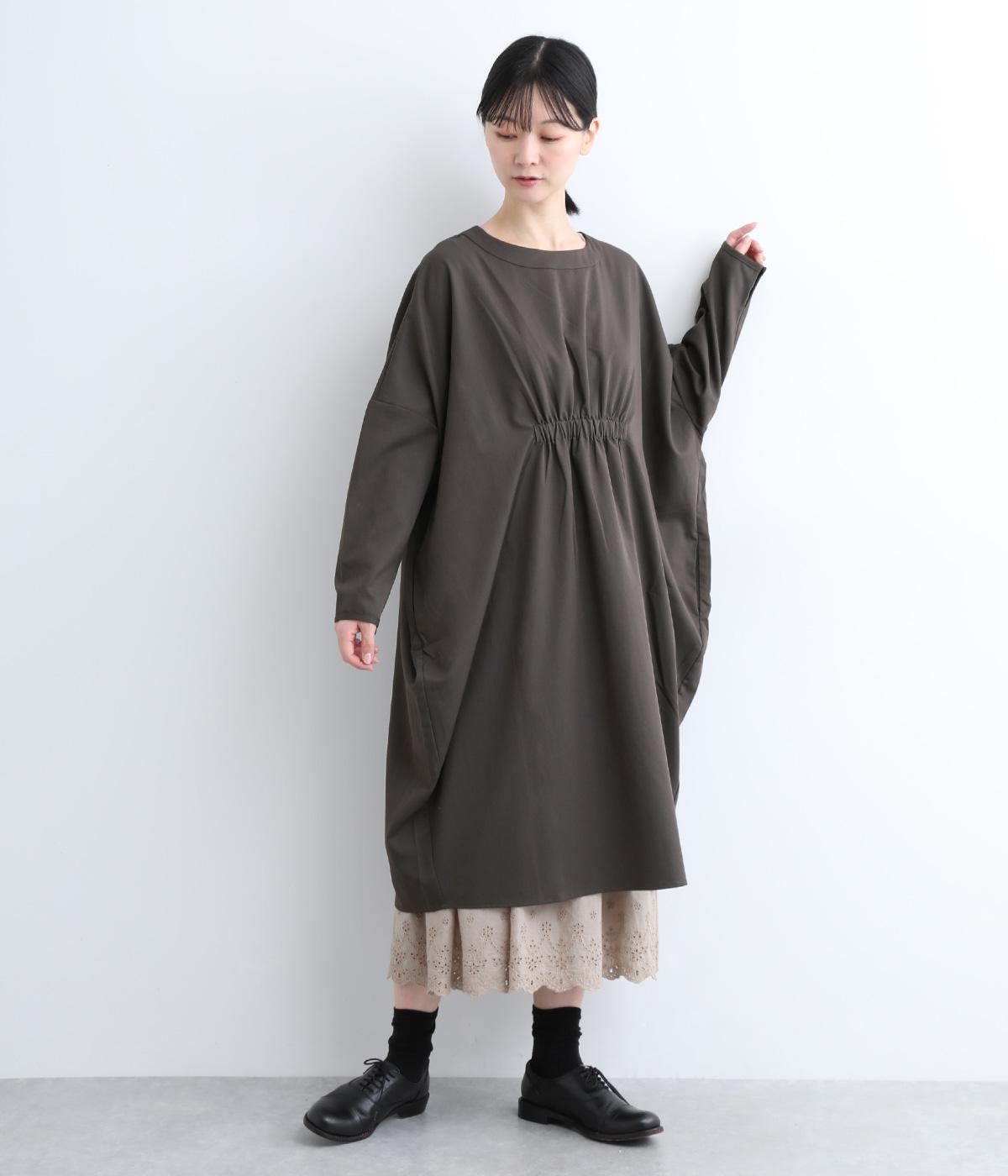 ウェストギャザーコクーンシルエットドレス(チャコール-M)