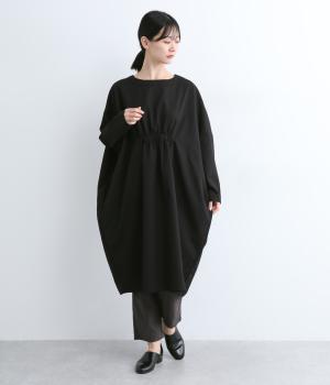 ウェストギャザーコクーンシルエットドレス(ブラック-M)