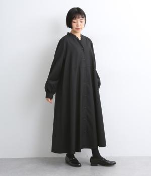 デザインカラーバックプリーツドレス(ブラック-M)