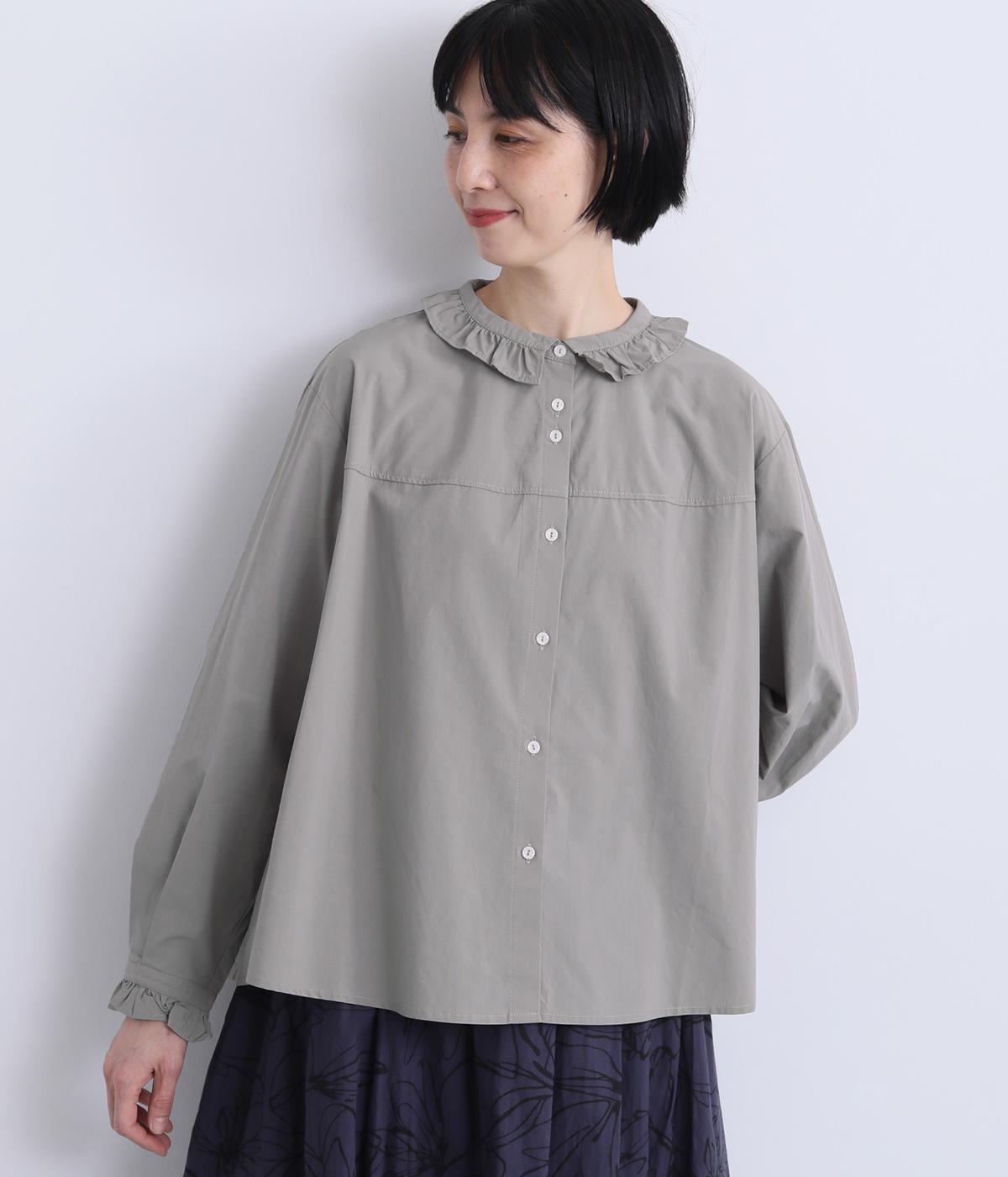 フリルデザインブラウス(グレー-M)
