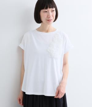 チュールデザインTシャツ(オフホワイト-M)