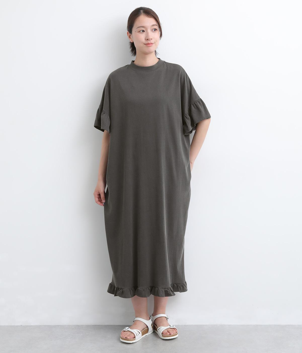 ピグメントカットソーフリルデザインドレス(チャコール-M)