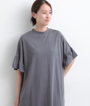 ピグメントカットソーフリルデザインドレス(ネイビー-M)