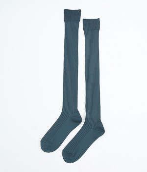 リブ　オーバーニーソックス(ネイビー-ONESIZE)