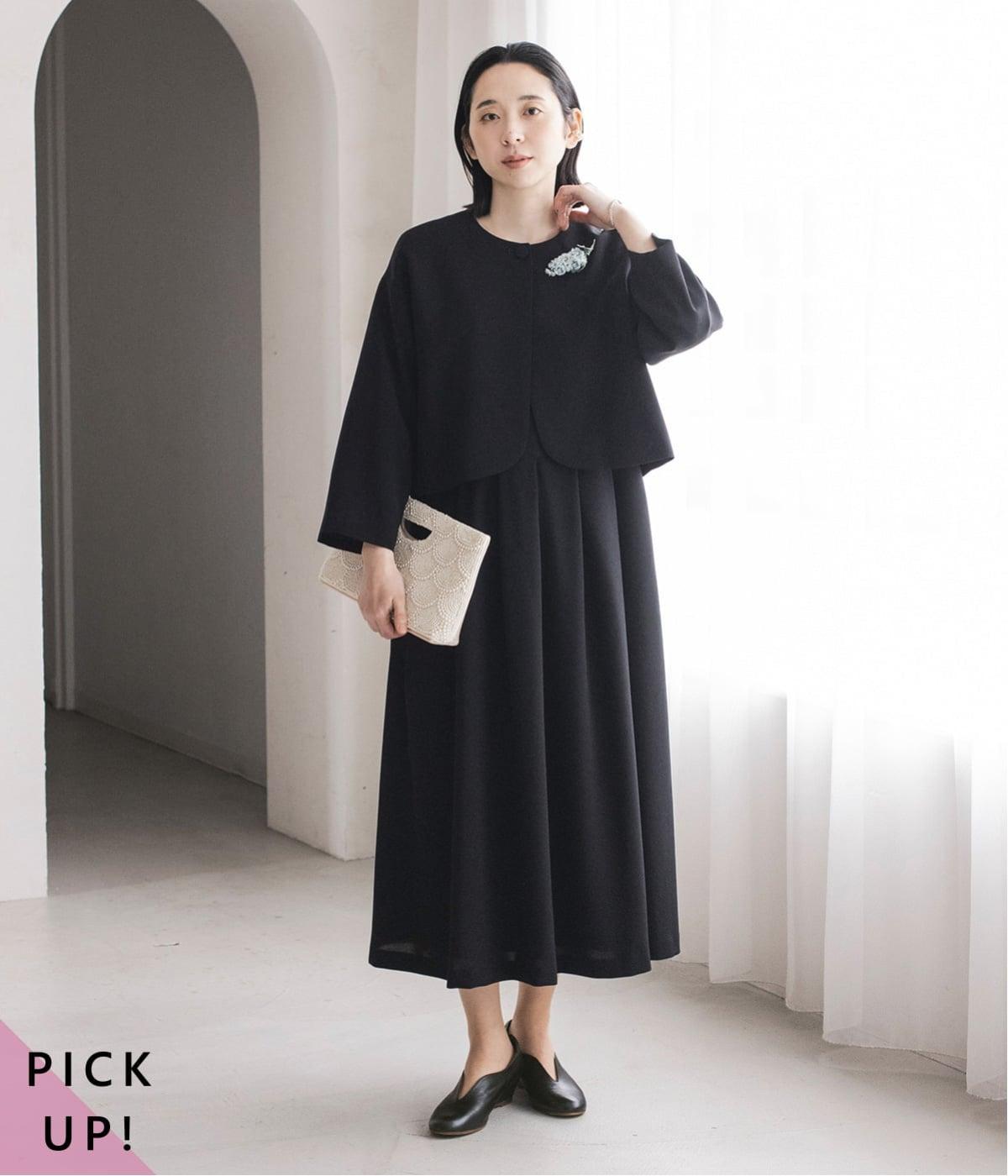 【慶弔両用】大切な日のジャケット＆ワンピースセット(ブラック-M)