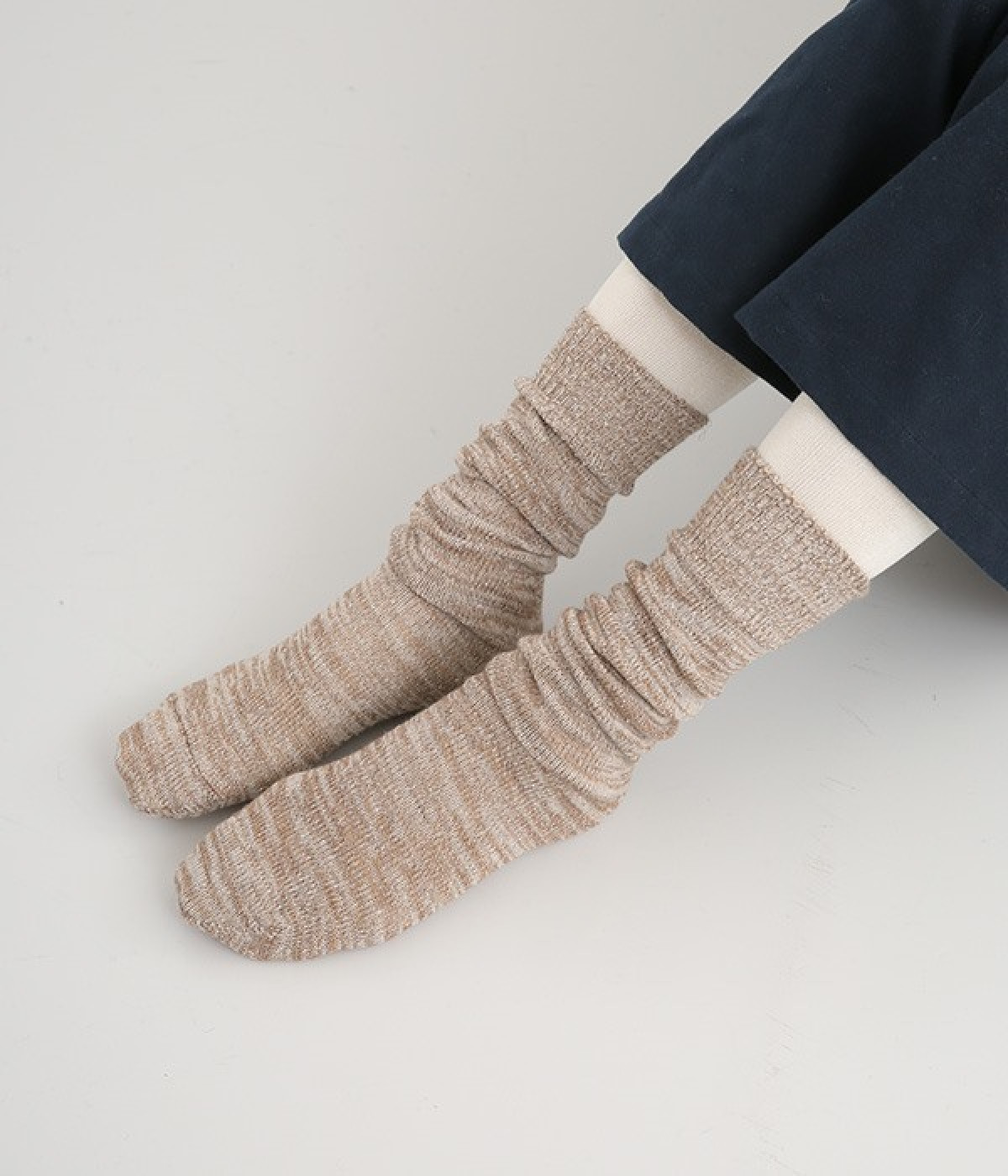 お手軽冷えとり靴下　重ね履き　2足セット(白茶-ONESIZE)