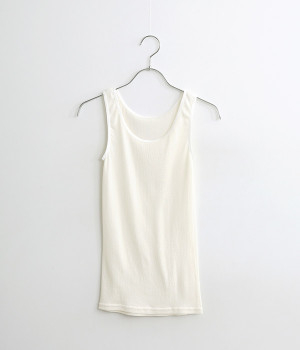 汗悩みを救う、シルク100％リブタンクトップ(パールホワイト-ONESIZE)