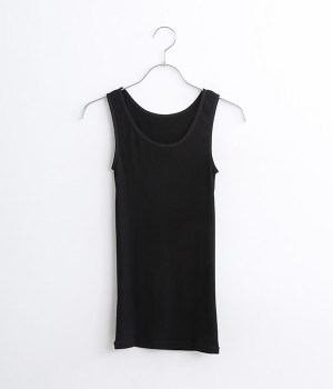 汗悩みを救う、シルク100％リブタンクトップ(ピュアブラック-ONESIZE)