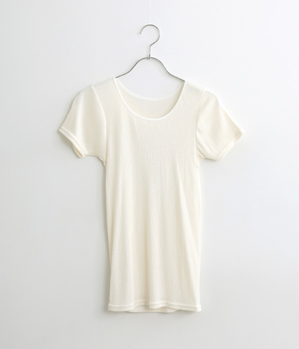 汗悩みを救う、シルク100％リブフレンチスリーブ(パールホワイト-ONESIZE)