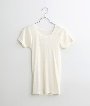 汗悩みを救う、シルク100％リブフレンチスリーブ(パールホワイト-ONESIZE)