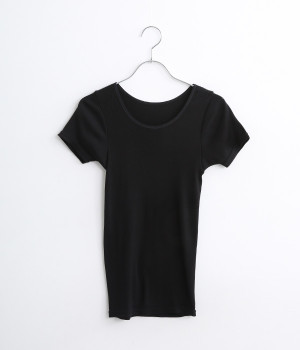 汗悩みを救う、シルク100％リブフレンチスリーブ(ピュアブラック-ONESIZE)