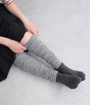 レッグウォーマー薄手ロング丈(グレー-ONESIZE)