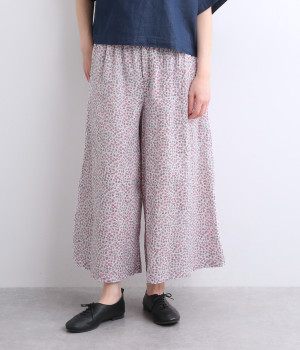 コットンブロックプリントワイドパンツ(ピンク-ONESIZE)