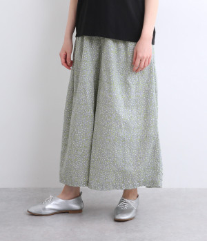 コットンブロックプリントワイドパンツ(グリーン-ONESIZE)