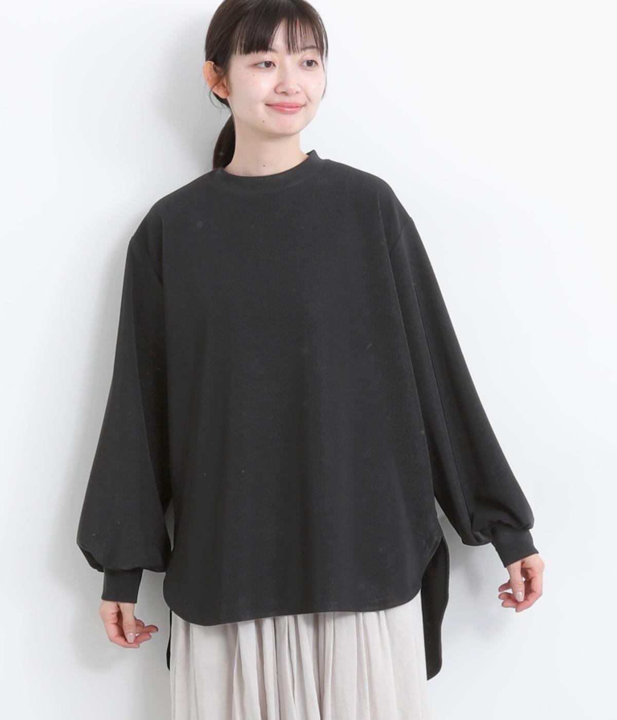 ロイカピケストレッチTシャツブラウス(ブラック-F)