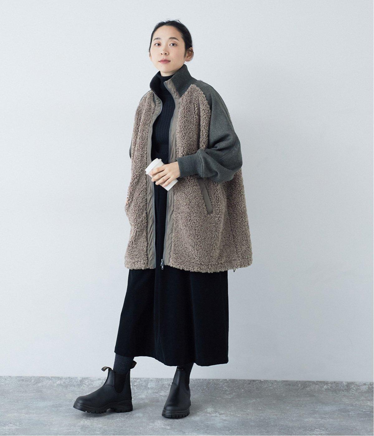 ボアナイロンハーフコート(グレージュ-F)